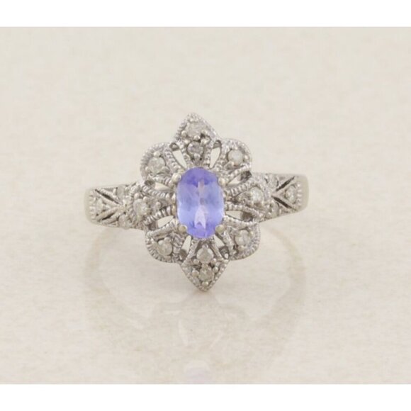 Unbranded Jewelry - 10k White Gold Natural Tanzanite & Diamond Ring Size 6